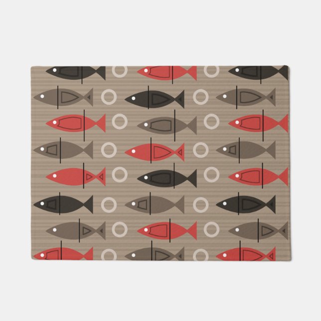 Paillasson Motif de poisson moderne du milieu du siècle Tan (Devant)