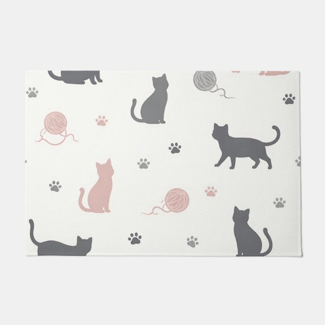 Paillasson Motif de silhouette de chat et de fil fantaisiste (Devant)