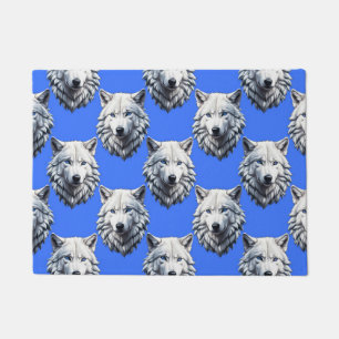 Paillasson Motif de tête de loup blanc Design bleu