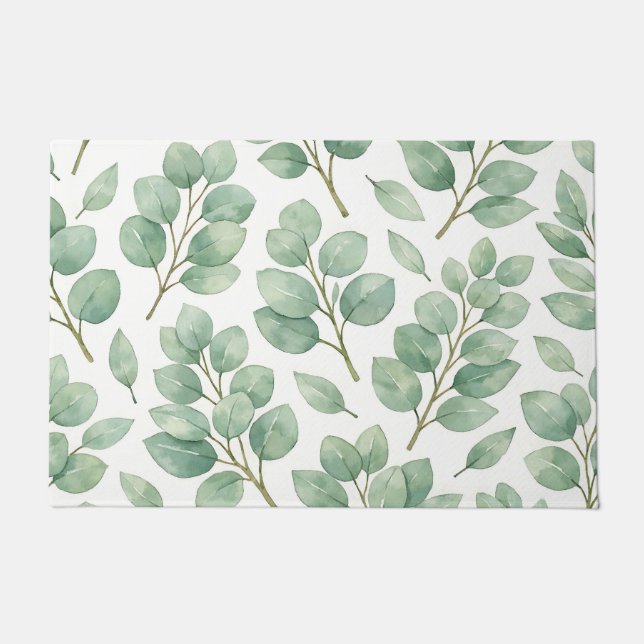 Paillasson Motif de verdure d'eucalyptus à l'aquarelle (Devant)