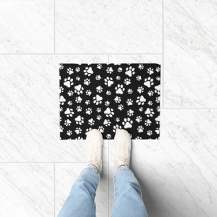 Paillasson Motif des pattes, Empreintes de pattes, noir et bl