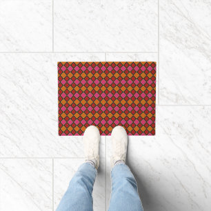 Paillasson Motif diamant Harlequin vibrant en rouge, orange,