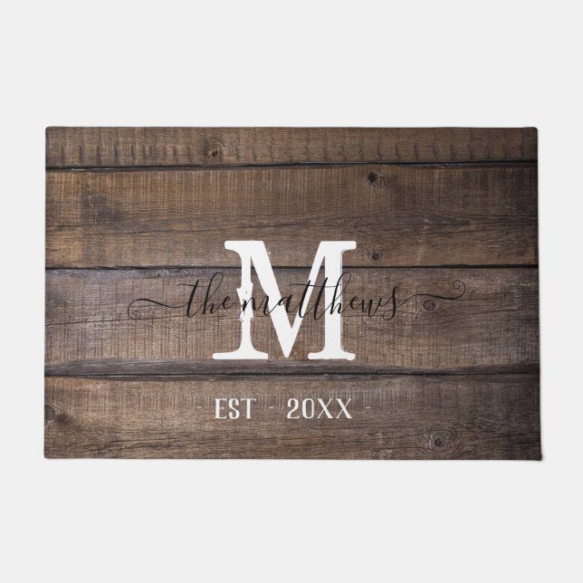 Paillasson Motif en bois rustique Monogramme Nom du script Pe (Devant)