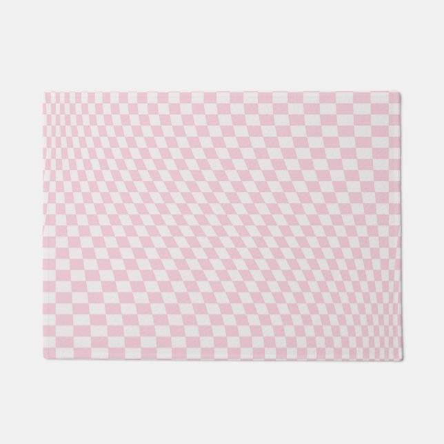 Paillasson Motif en damier rose pastel À damiers Wavy (Devant)