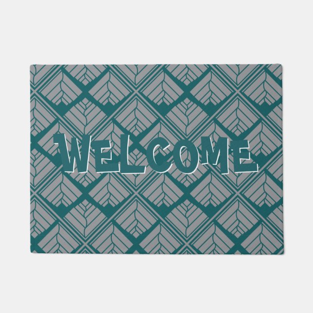 Paillasson Motif feuille carré Turquoise neutre (Devant)