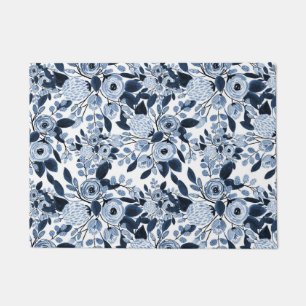 Paillasson Motif floral bleu marine Pastel
