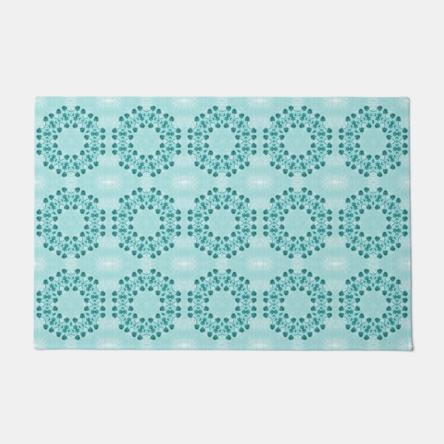 Paillasson Motif floral, bleu Turquoise (Devant)