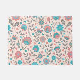 Paillasson Motif floral d'art populaire turquoise et de
