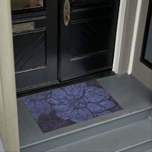 Paillasson Motif floral de dahlia de bleu marine
