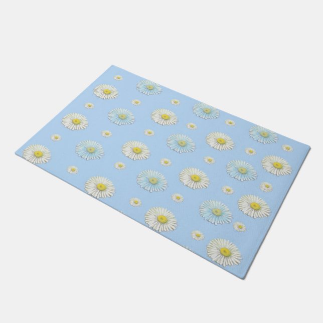 Paillasson Motif marguerrier sur arrière - plan bleu clair (Incliné)