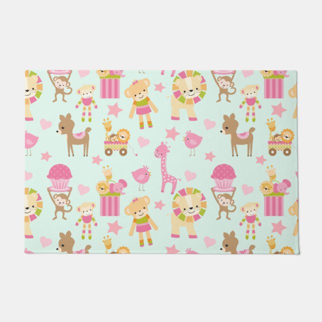 Paillasson Motif mignon avec Animaux et Jouets heureux (Devant)