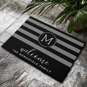 Paillasson Motif moderne rayé Accueil Famille Black Grey