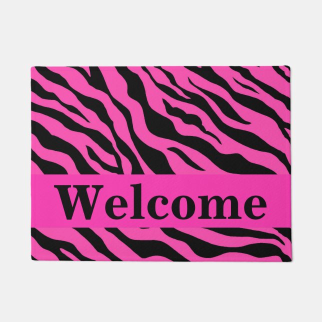 Paillasson Motif noir blanc rose chaud Zebra Peau Accueil (Devant)