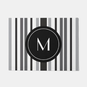Paillasson Motif rayé gris noir blanc monogramme personnalisé
