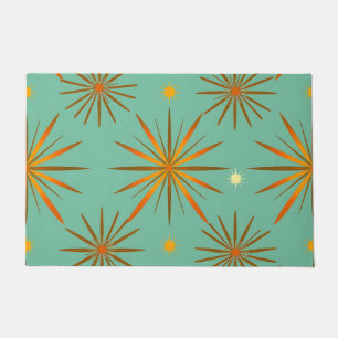 Paillasson Motif rétro en étoile éclatée sarcelle orange