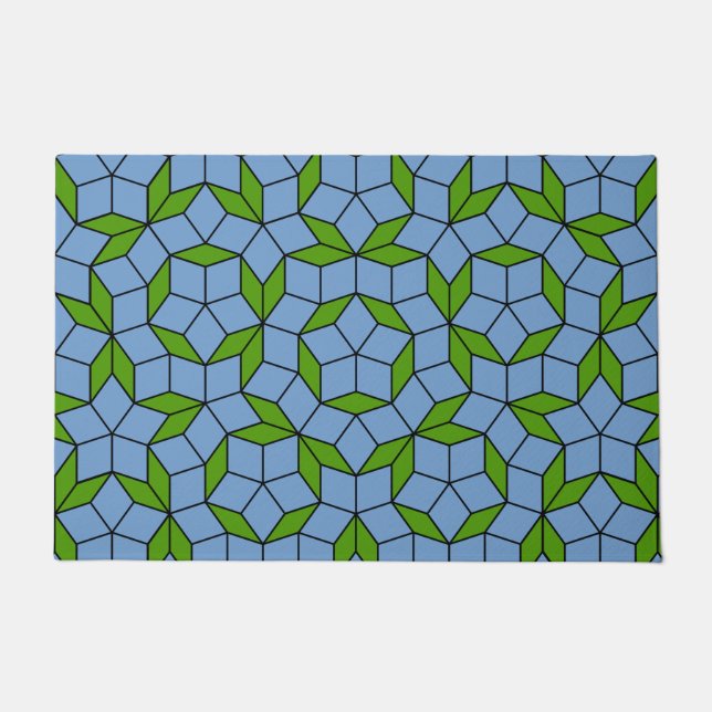 Paillasson Motif Rhombus Penrose vert et bleu (Devant)