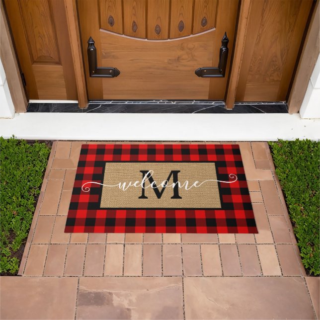 Paillasson Motif Tartan de chèque de bison rouge personnalisé (De plein air)