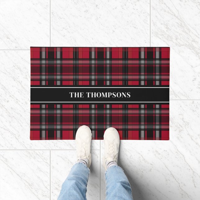 Paillasson Motif Tartan Rouge Et Noir Avec Texte (Intérieur)