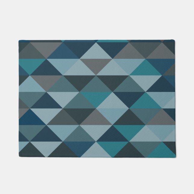 Paillasson Motif triangle géométrique en bleu et gris (Devant)