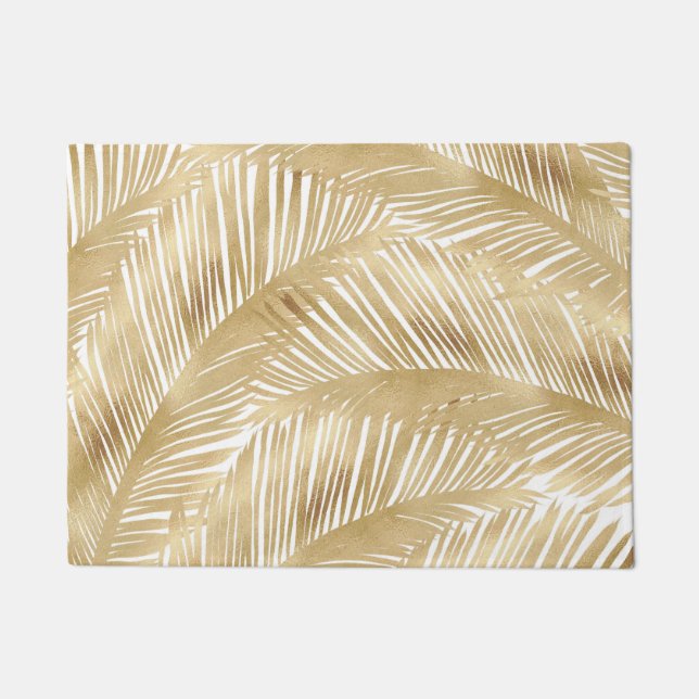 Paillasson Motif Tropical de feuille d'or moderne (Devant)