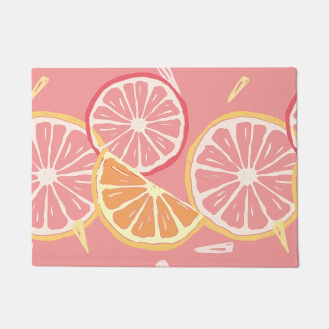 Paillasson Motif tropical de pamplemousse rose et de citron (Devant)