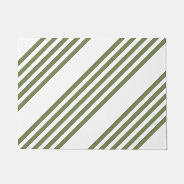 Paillasson Motif vert olive et blanc cinq bandes (Devant)