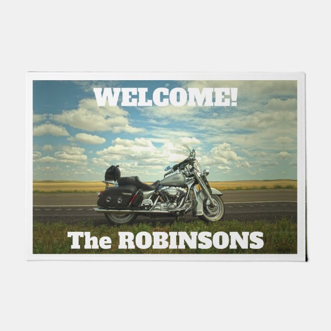 Paillasson Moto noir et argent sur Prairie (Devant)