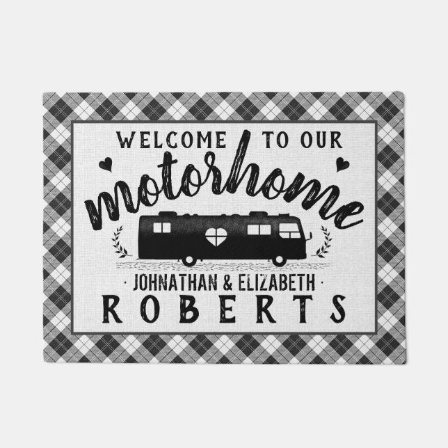 Paillasson Motorhome RV Plaid Russe Grey Farmhouse Custom (Devant)