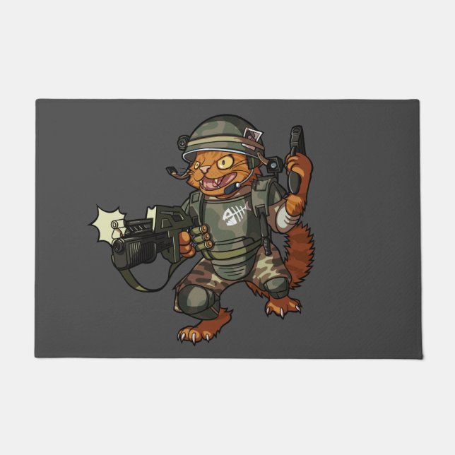 Paillasson Moyenne Sci-fi Marine Ginger Chat Tir Gun Dessin (Devant)