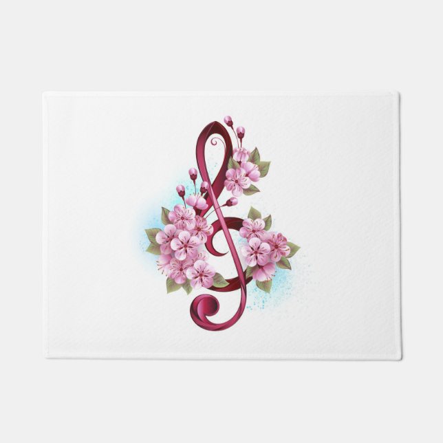 Paillasson Musical treble clef notes with sakura flowers (Devant)