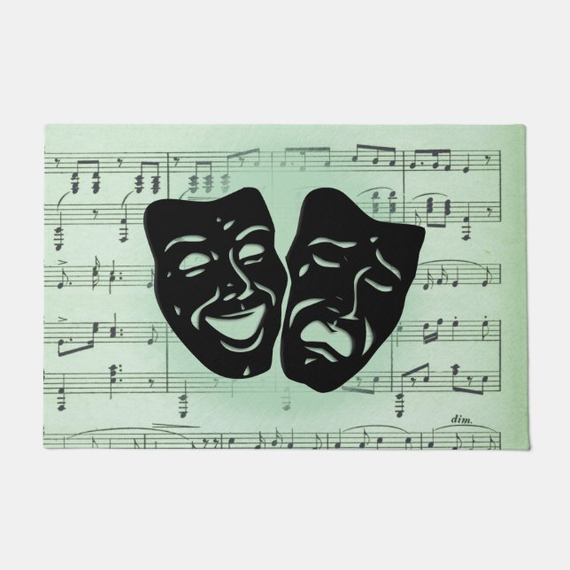 Paillasson Musique verte et masques grecs de théâtre (Devant)