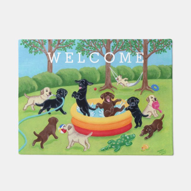 Paillasson Natte de peinture de Labradors d'amusement d'été (Devant)