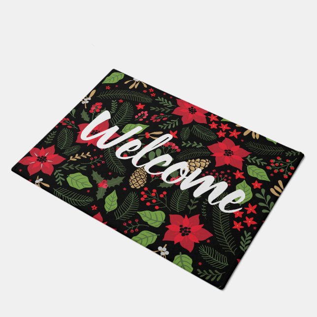 Paillasson Natte de vacances de Noël de poinsettia (Incliné)