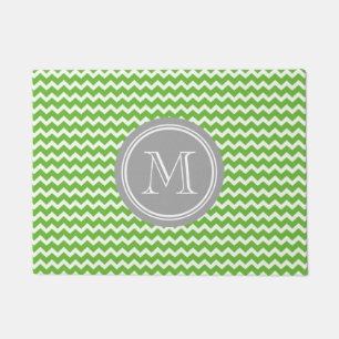 Paillasson Natte grise de monogramme de Chevron de vert de