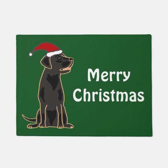 Paillasson Natte noire de Noël de chien de Labrador (Devant)