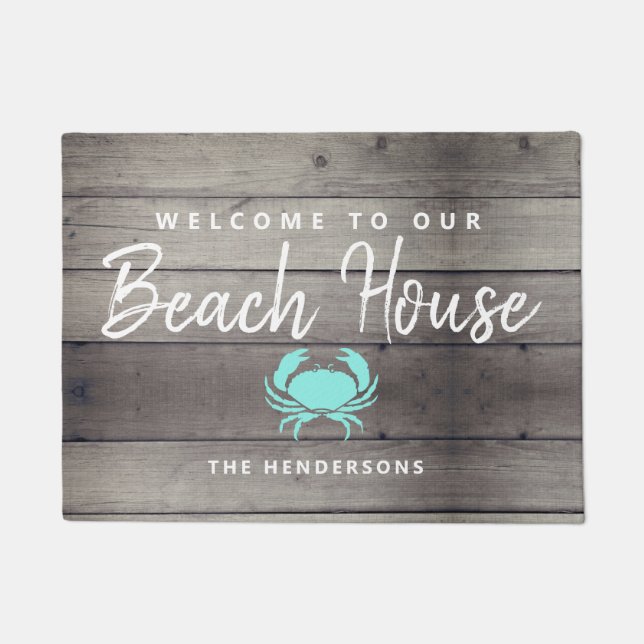 Paillasson Nautical Beach House Crabe rustique Personnalisé (Devant)