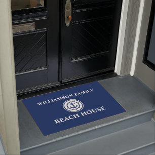 Paillasson Nautical Beach House Nom de famille Ancre Wheel Bl