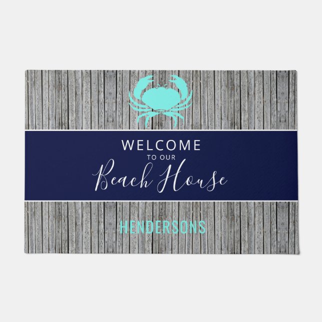 Paillasson Nautical Beach House Rustique Famille Nom du monog (Devant)