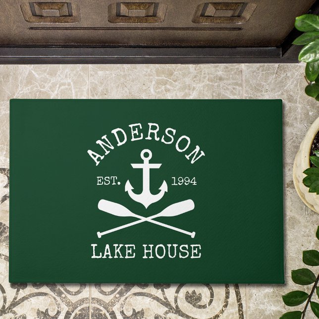 Paillasson Nautical Lake House Famille Ancre Oars Green (Customize to change text size, text style or background color.)