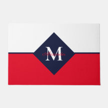 Nautique moderne Marine bleu rouge Monogramme