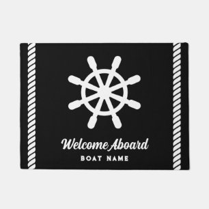 Paillasson Nautique noir et blanc Nom du bateau personnalisé 