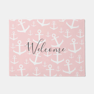 Paillasson Nautique rougissent le motif rose et blanc d'ancre