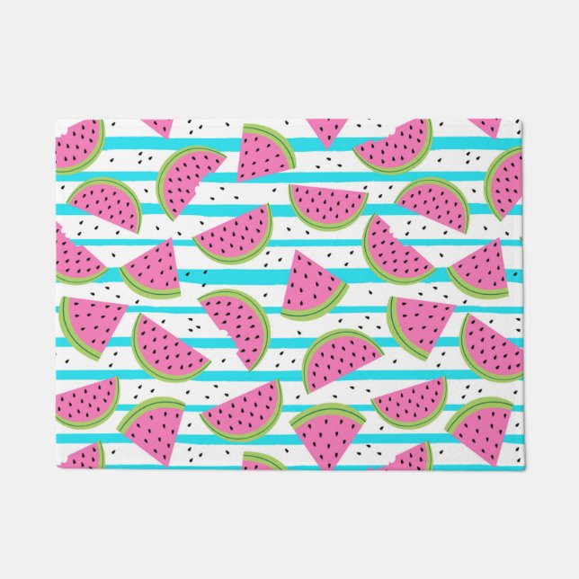 Paillasson Neon Watermelon sur Stripes Motif (Devant)