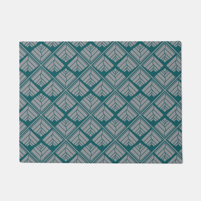 Paillasson Neutre turquoise de motif carré de feuille (Devant)