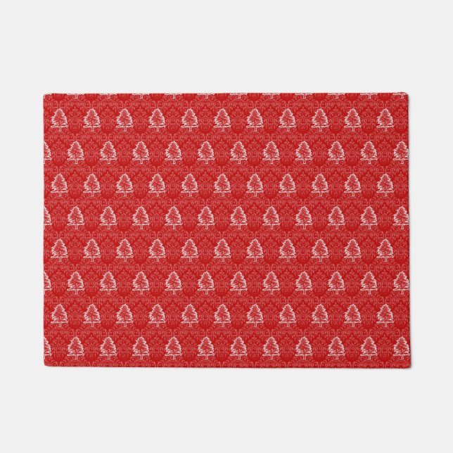 Paillasson Noël Arbre Motif Damask Arrière - plan Holiday (Devant)