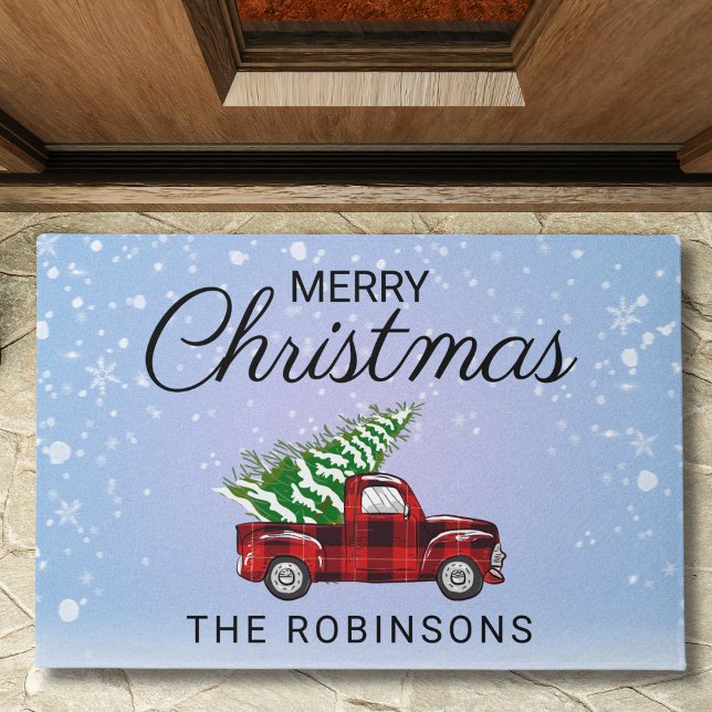 Paillasson Noël Camion rouge Plaid Nom de famille (Créateur téléchargé)