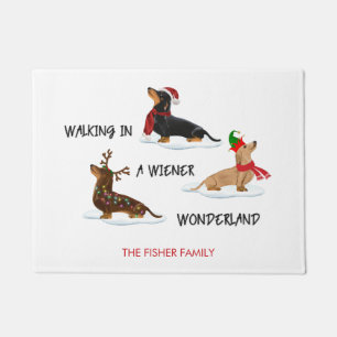 Paillasson Noël Dachshund Marcher Dans Un Pays Des Merveilles