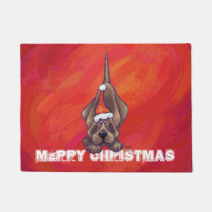 Paillasson Noel de Chien À La Hache Sur Rouge