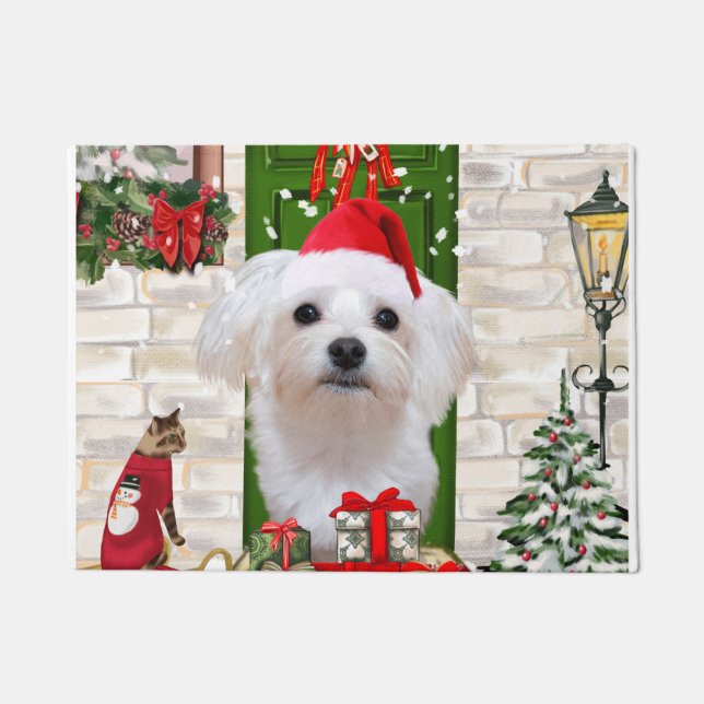 Paillasson Noël de chien maltais (Devant)