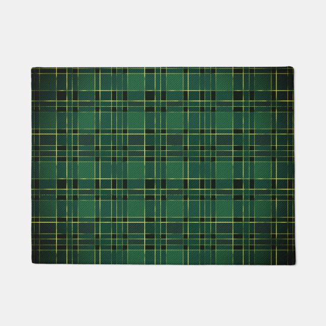 Paillasson Noël d'hiver Vert & Noir Tartan & Or (Devant)